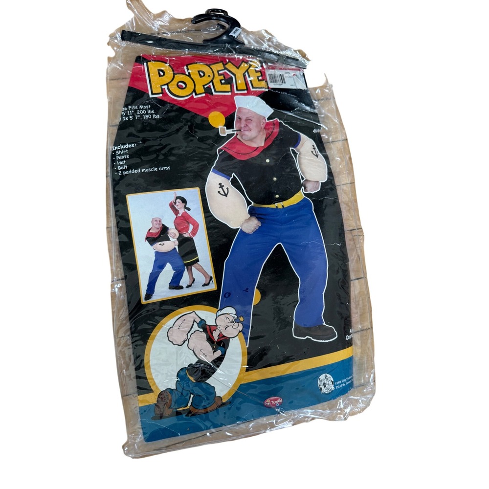 Popeye the Sailor Man Adult Costume Fun World Shirt Pants Hat Belt Muscle Arms